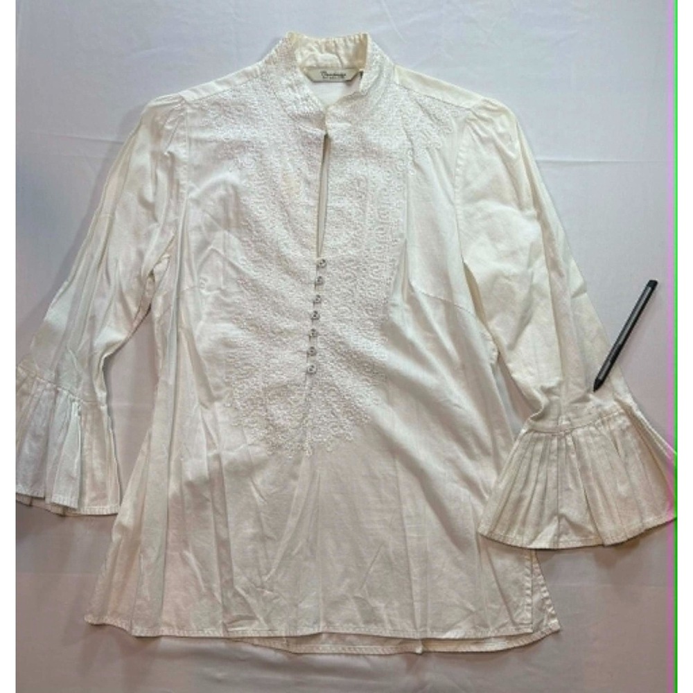 Cambridge Dry Goods Women's S White Embroidered Boho Peasant Blouse Cotton